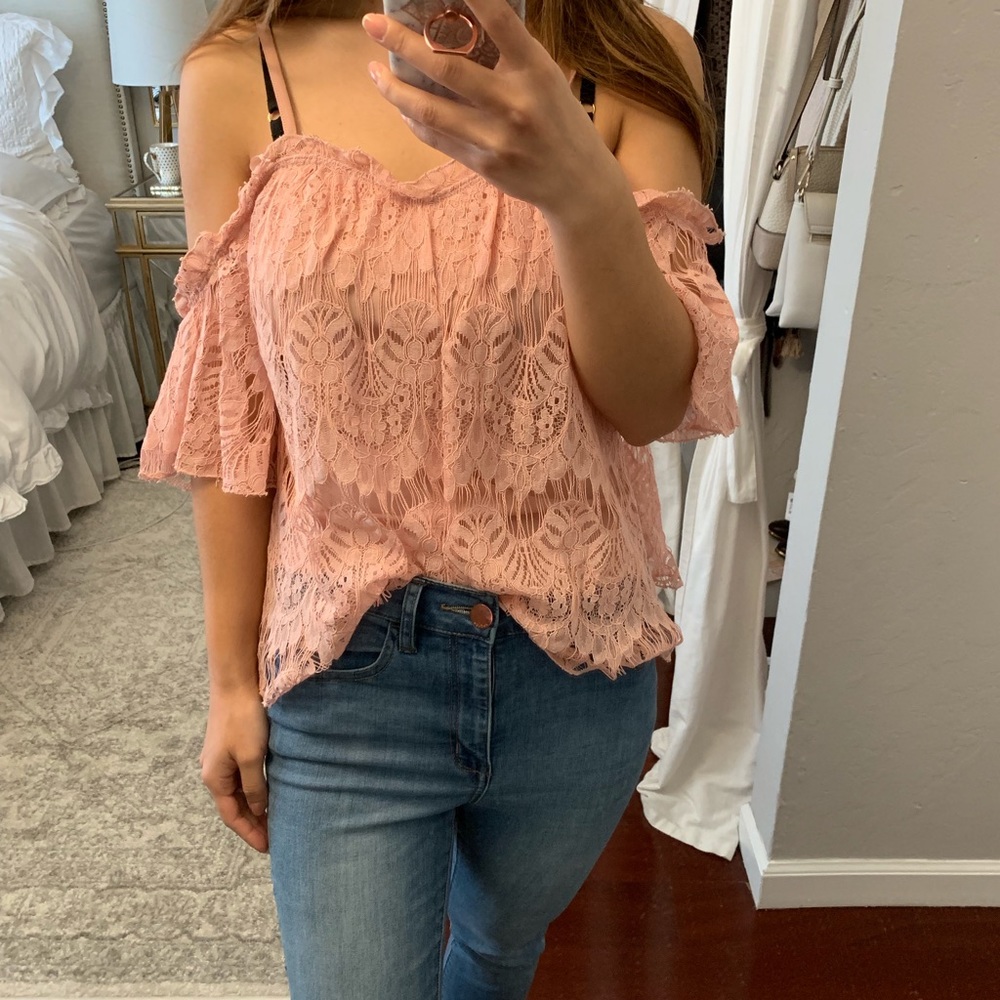Harper & Zoe Lace Cold Shoulder Blouse